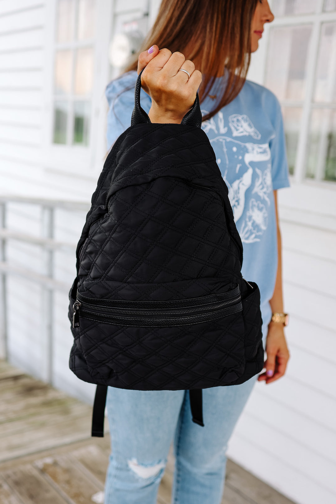 Emmie Quilted Backpack - Black