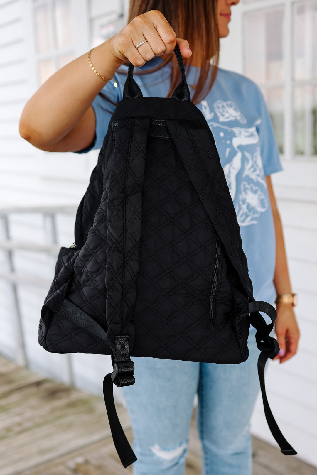 Emmie Quilted Backpack - Black