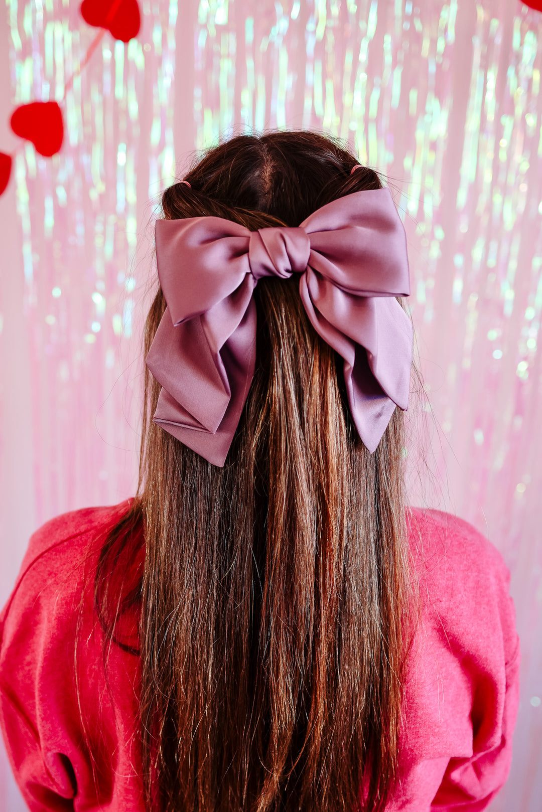 Solid Satin Bow Ribbon Hair Clip - Mauve