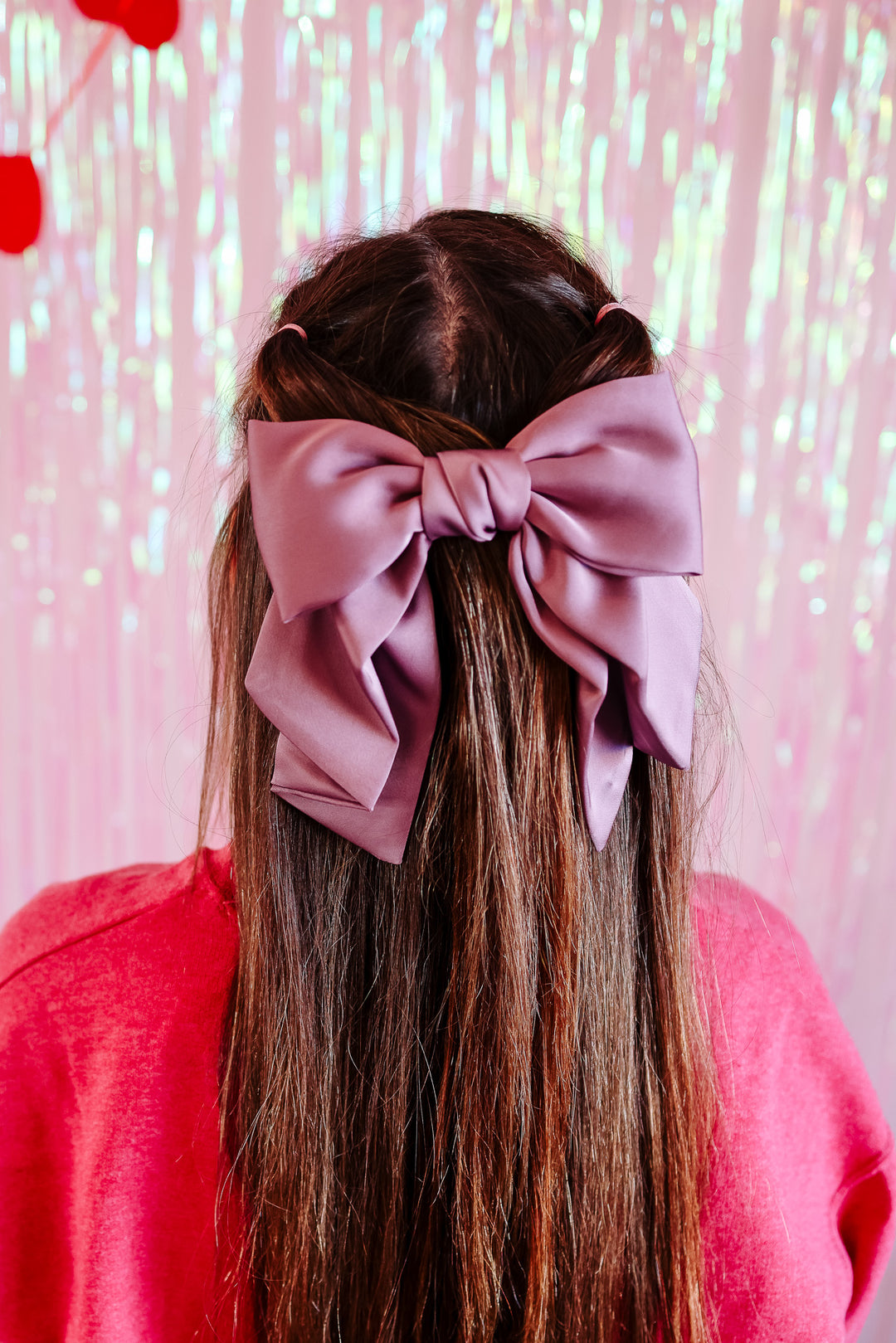 Solid Satin Bow Ribbon Hair Clip - Mauve