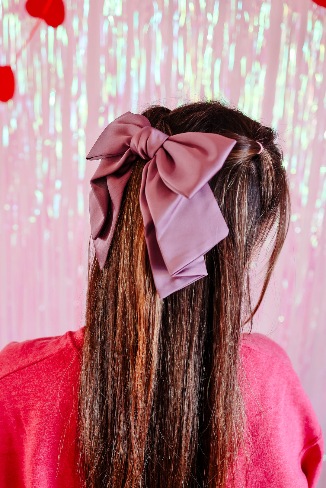 Solid Satin Bow Ribbon Hair Clip - Mauve