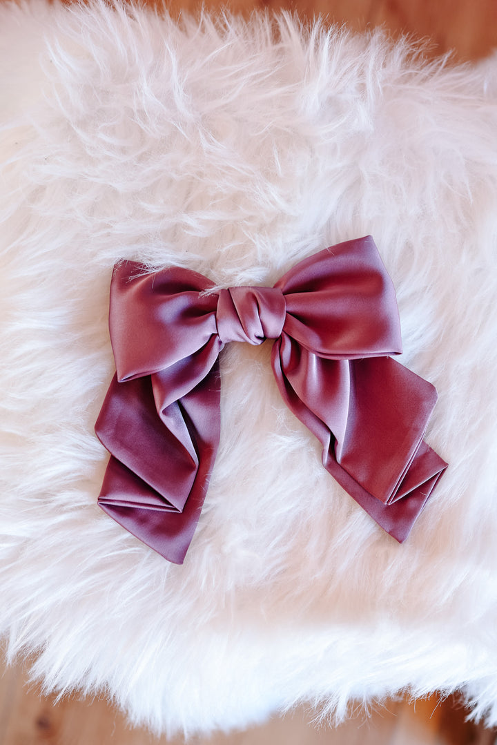 Solid Satin Bow Ribbon Hair Clip - Mauve