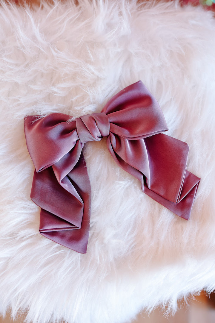 Solid Satin Bow Ribbon Hair Clip - Mauve