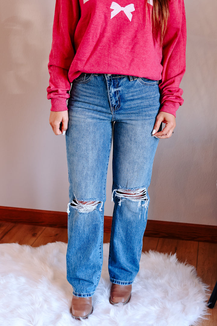 KANCAN: Jordi Highrise 90's Criss Cross Straight Jeans