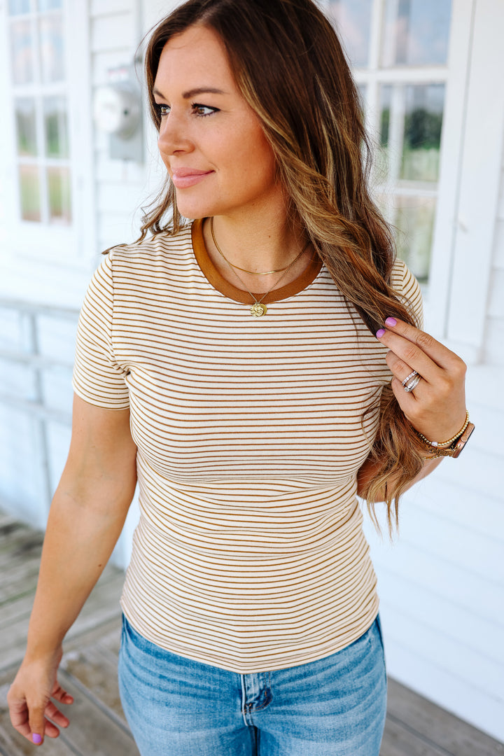 Zoey Basic Stripe Tee - Camel