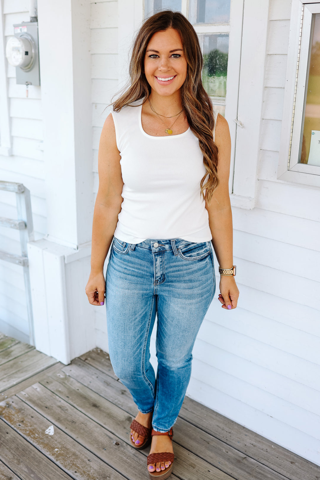 Raven Ribbed Square Neck Tank - Off White