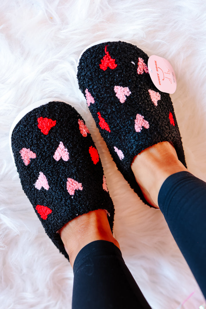 Multi Hearts Slippers - Black