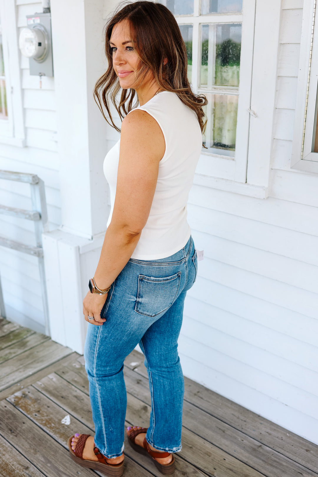 Raven Ribbed Square Neck Tank - Off White