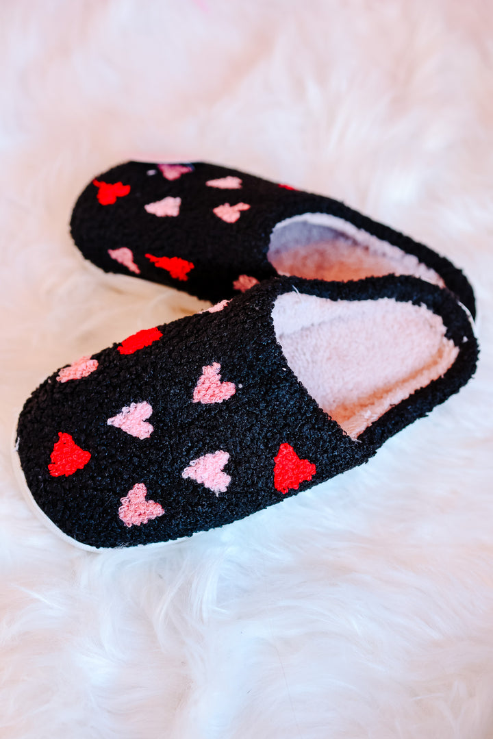 Multi Hearts Slippers - Black