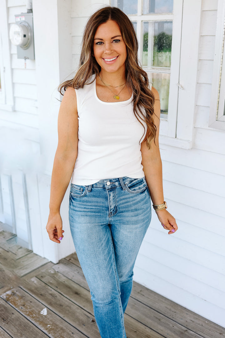 Raven Ribbed Square Neck Tank - Off White