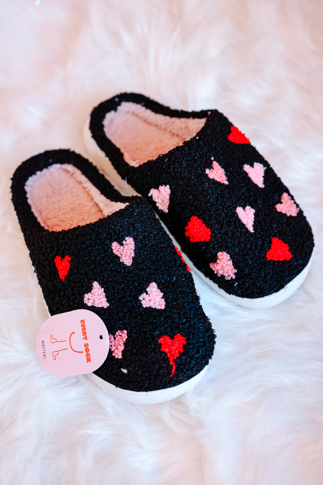 Multi Hearts Slippers - Black