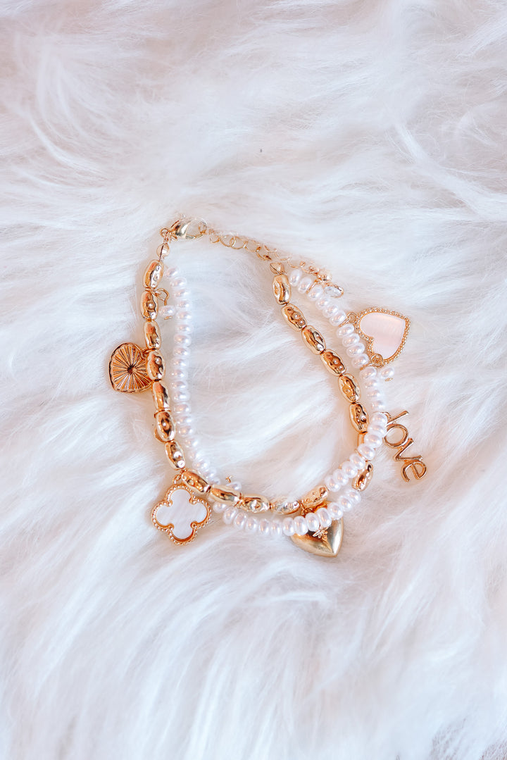 Layered Pearl Charm Bracelet