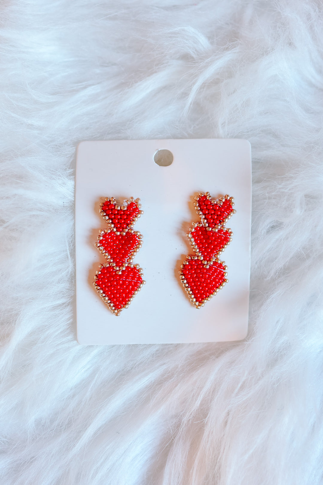 Triple Heart Beaded Drop Earrings