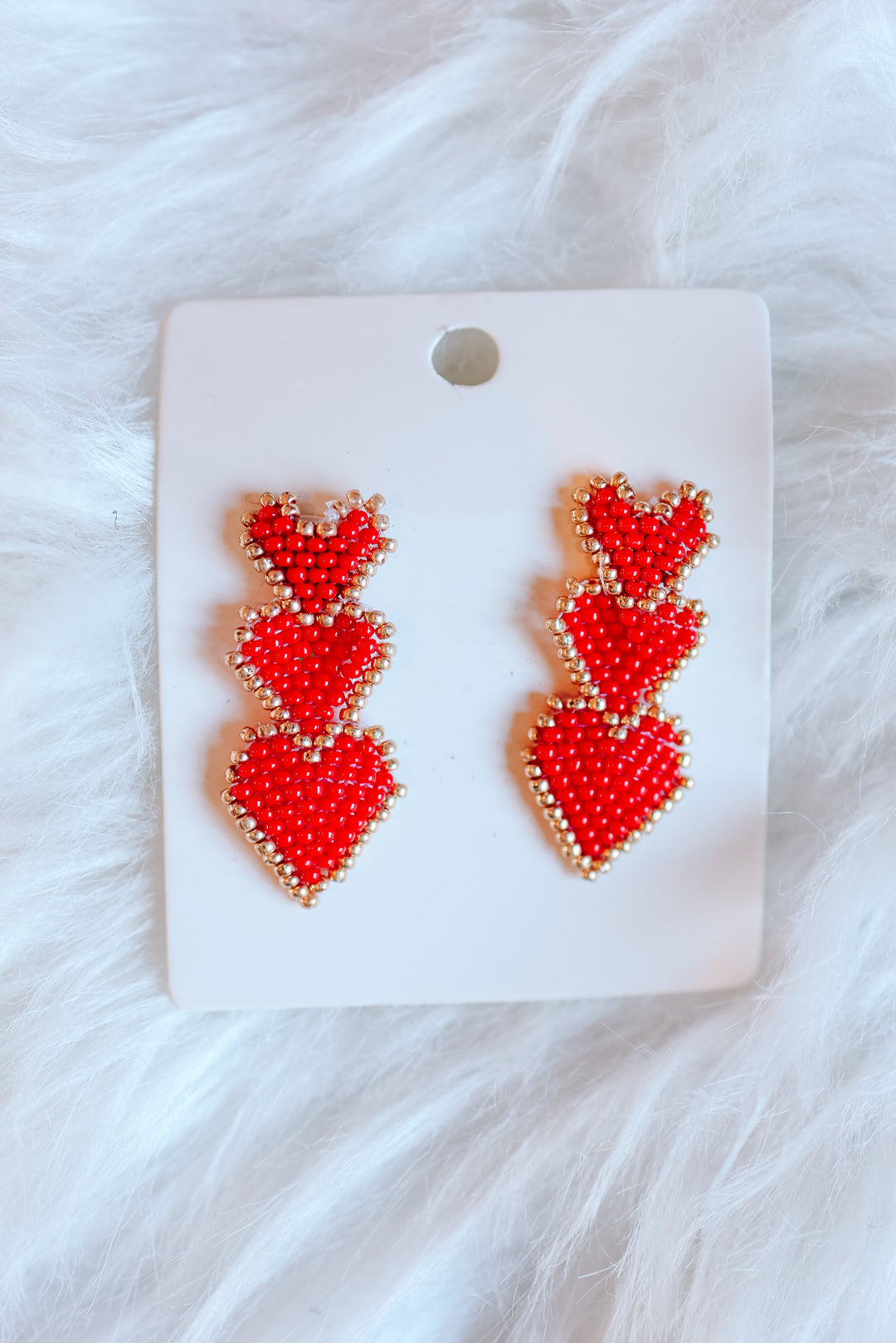 Triple Heart Beaded Drop Earrings