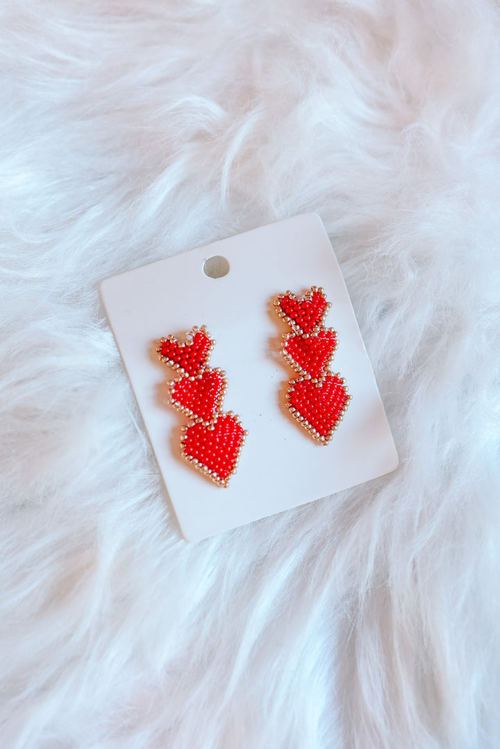 Triple Heart Beaded Drop Earrings