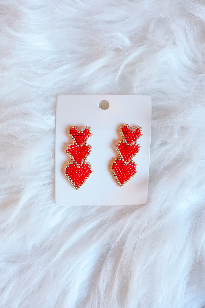 Triple Heart Beaded Drop Earrings