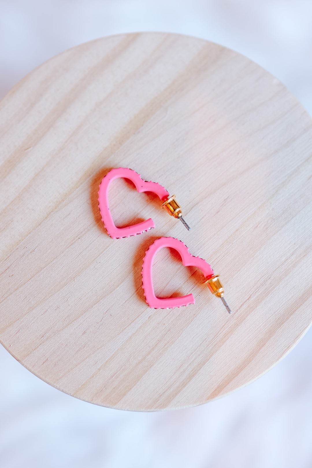 Matte Heart Hoop Pave Stone Earrings - Pink