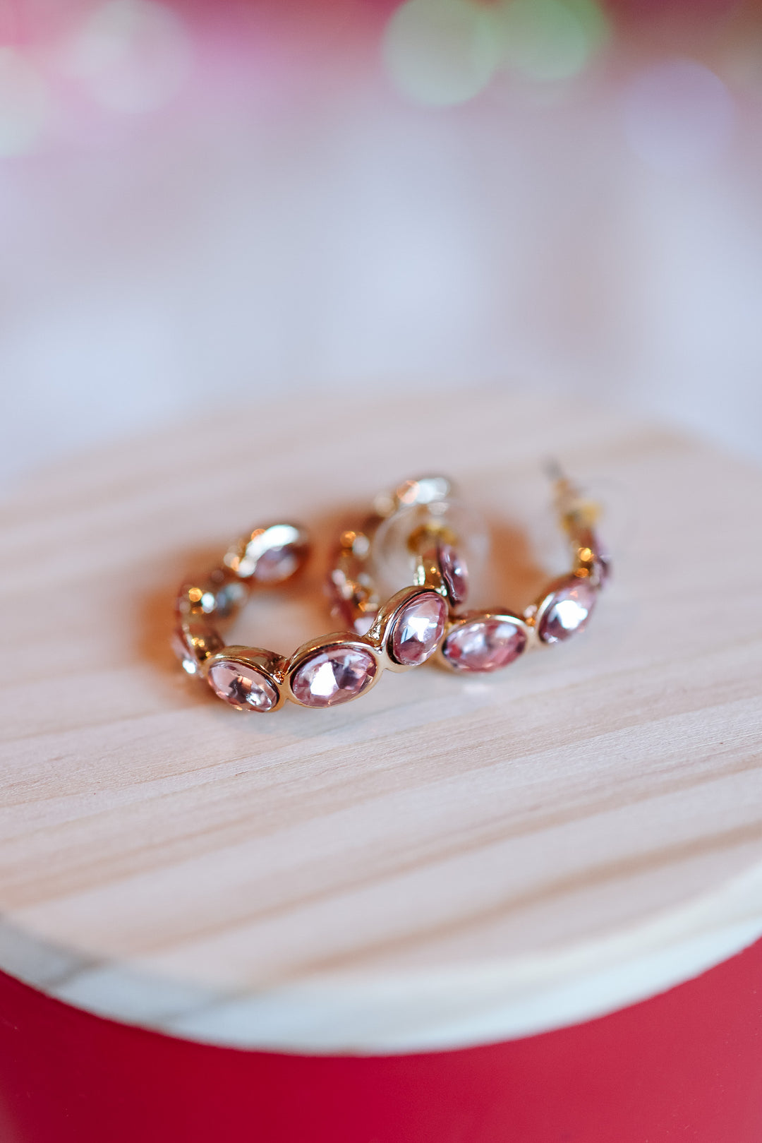 Rhinestone Bubble Hoop Earrings - Light Pink