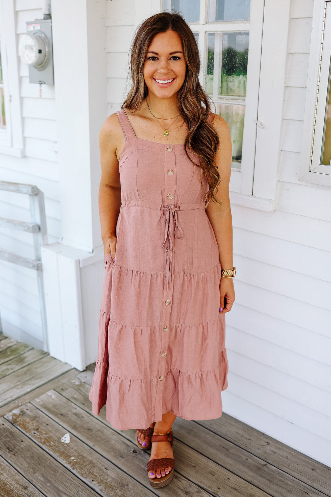 Maisie Button-Up Tiered Midi Dress