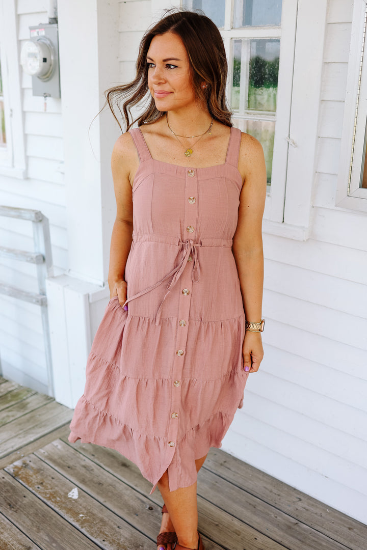 Maisie Button-Up Tiered Midi Dress