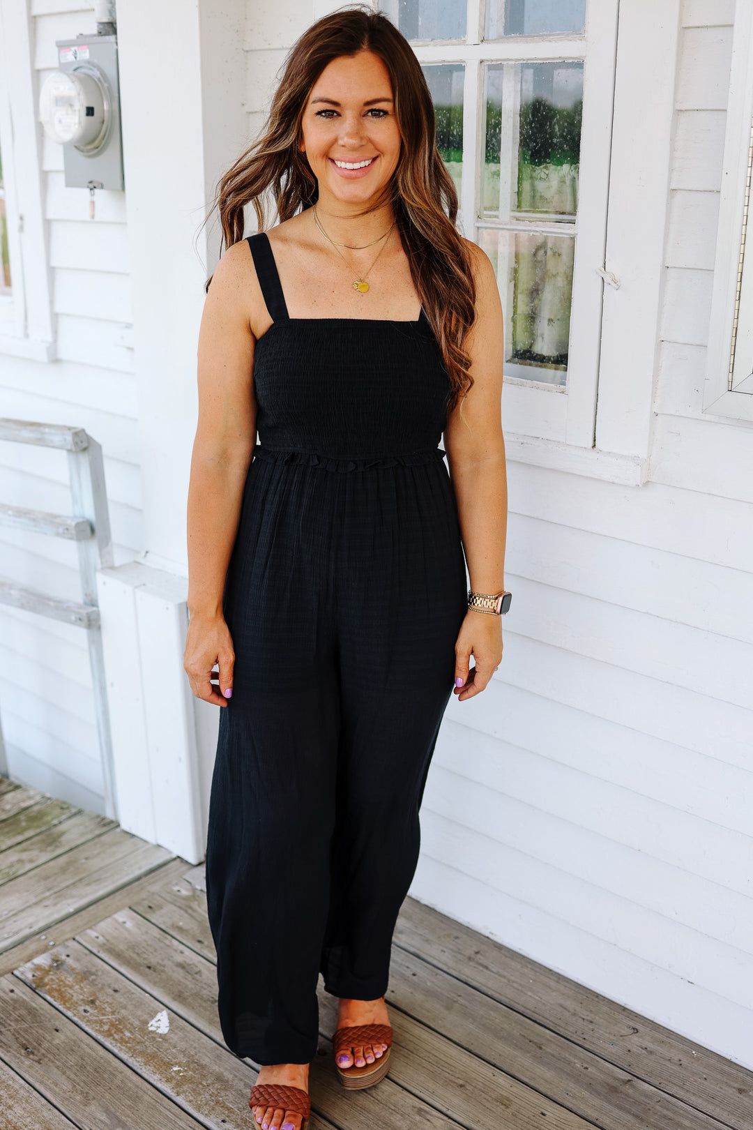 Hallie Smocked Wide Leg Jumpsuit