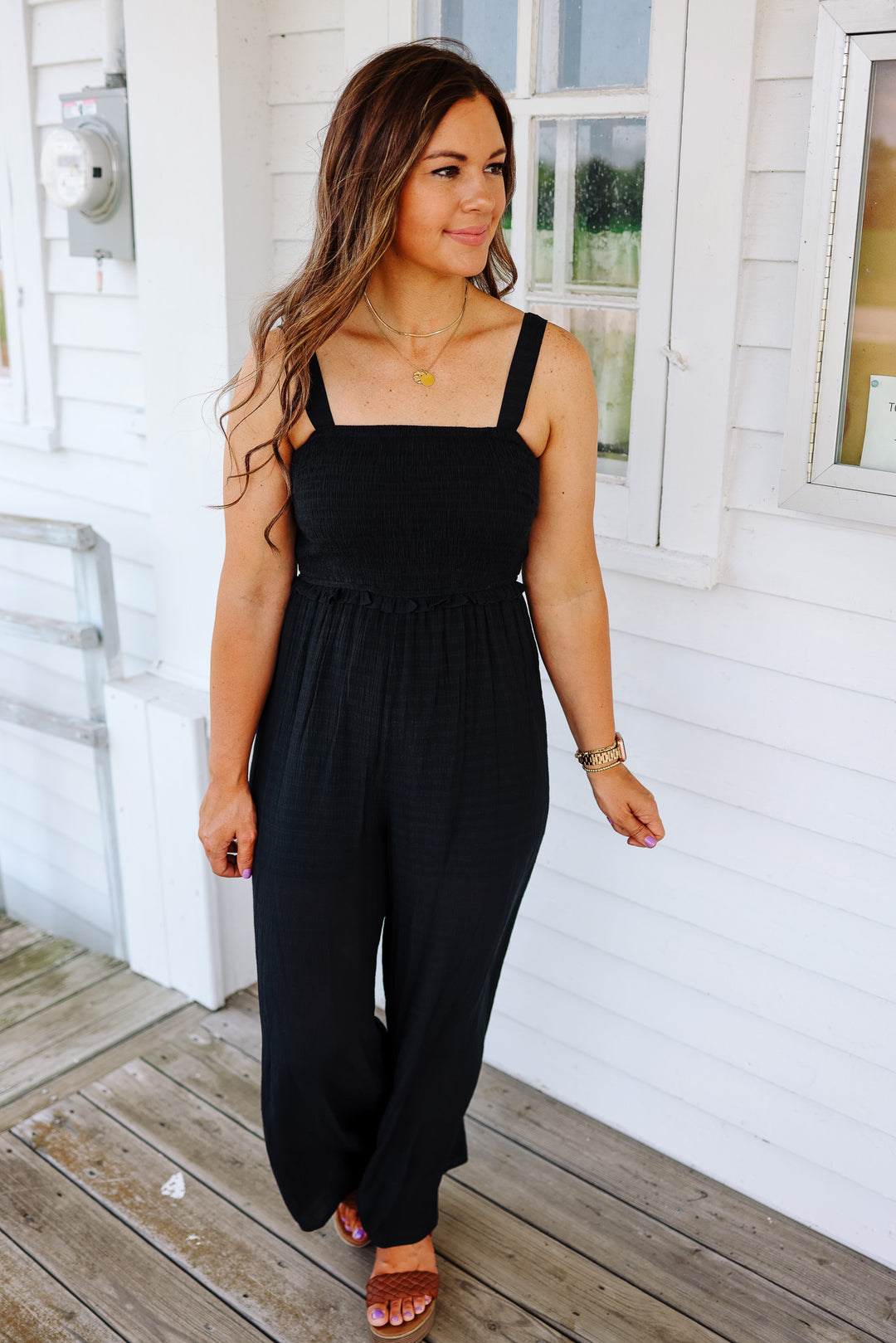 Hallie Smocked Wide Leg Jumpsuit