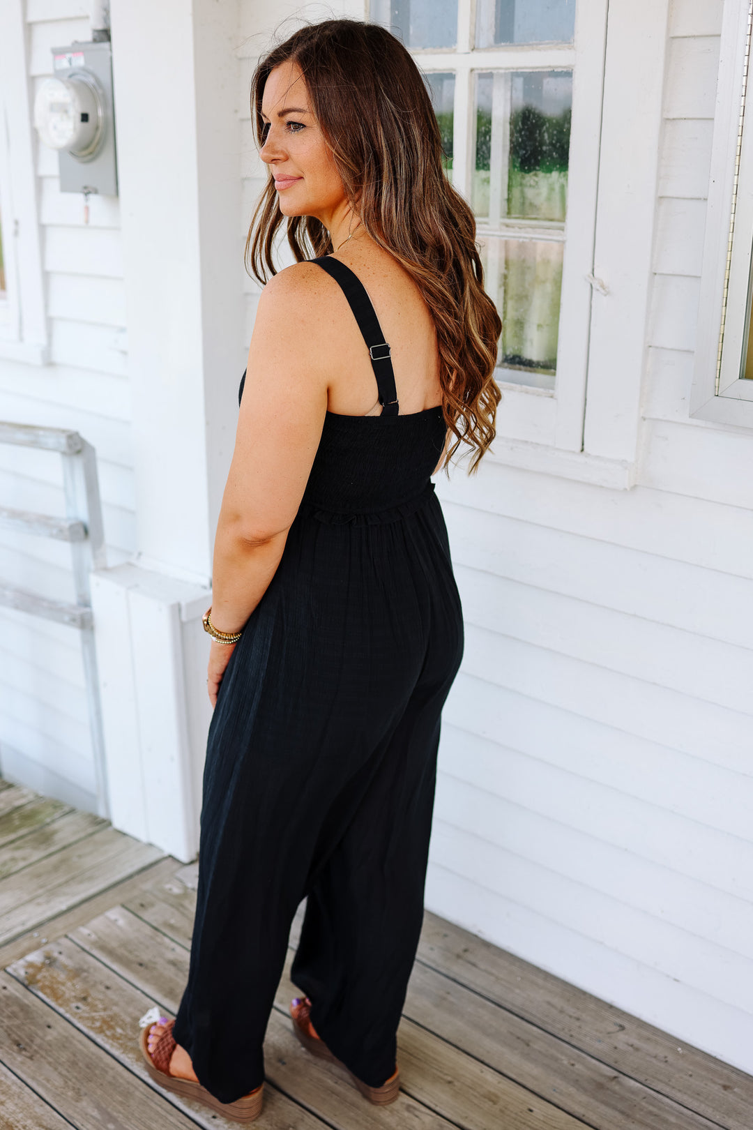 Hallie Smocked Wide Leg Jumpsuit