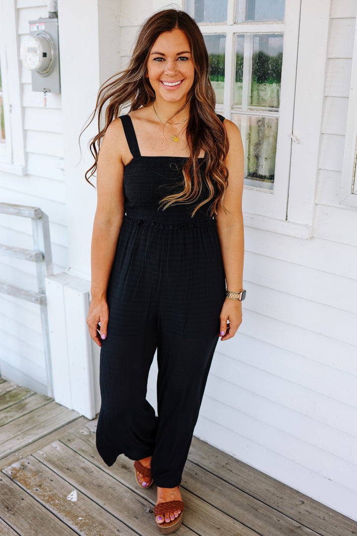 Hallie Smocked Wide Leg Jumpsuit