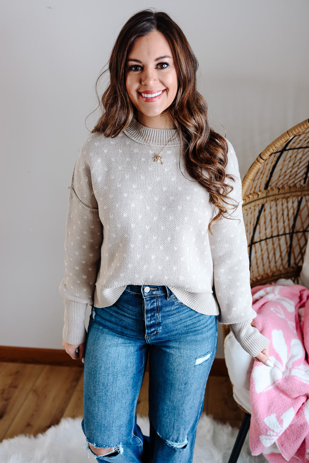 Dottie Heart Pattern Sweater - Neutral