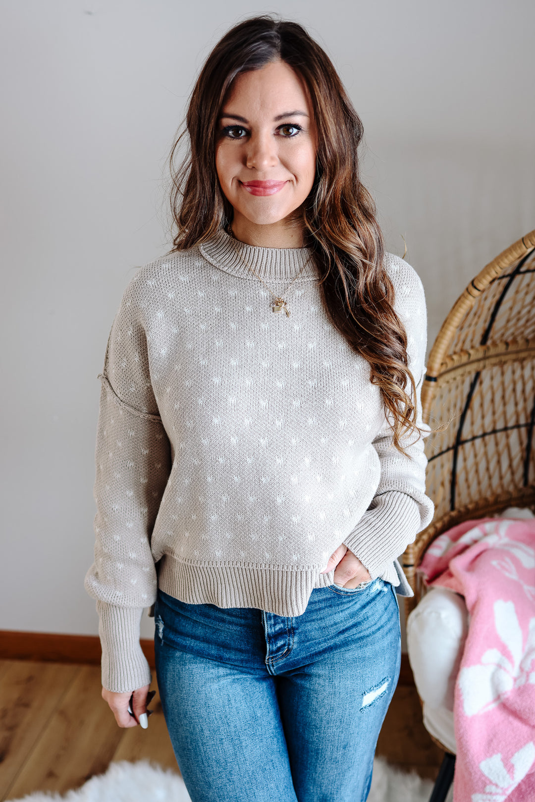 Dottie Heart Pattern Sweater - Neutral