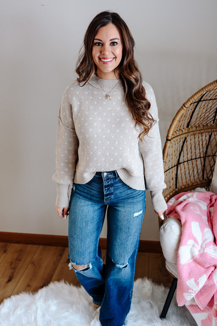 Dottie Heart Pattern Sweater - Neutral