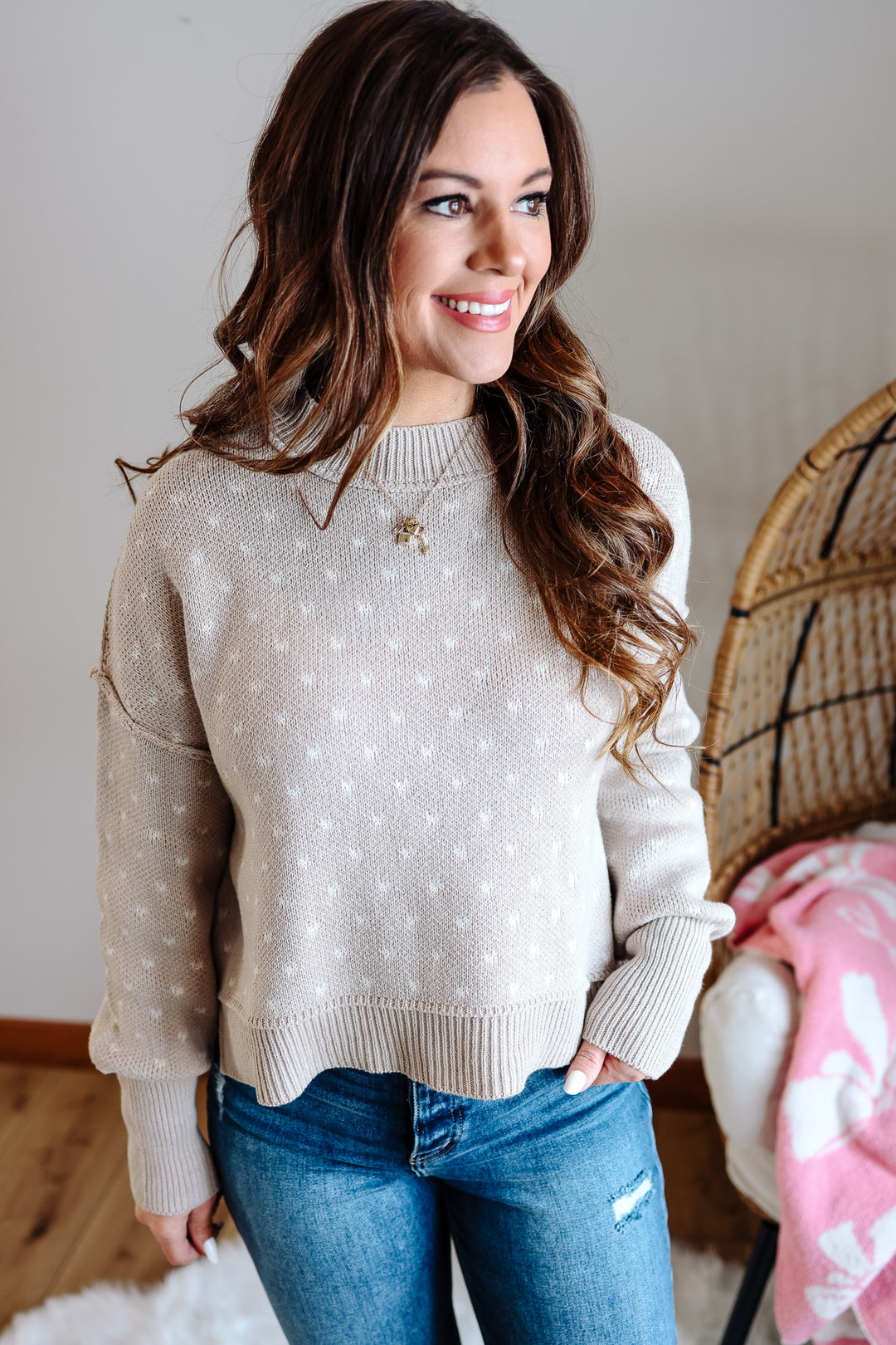 Dottie Heart Pattern Sweater - Neutral