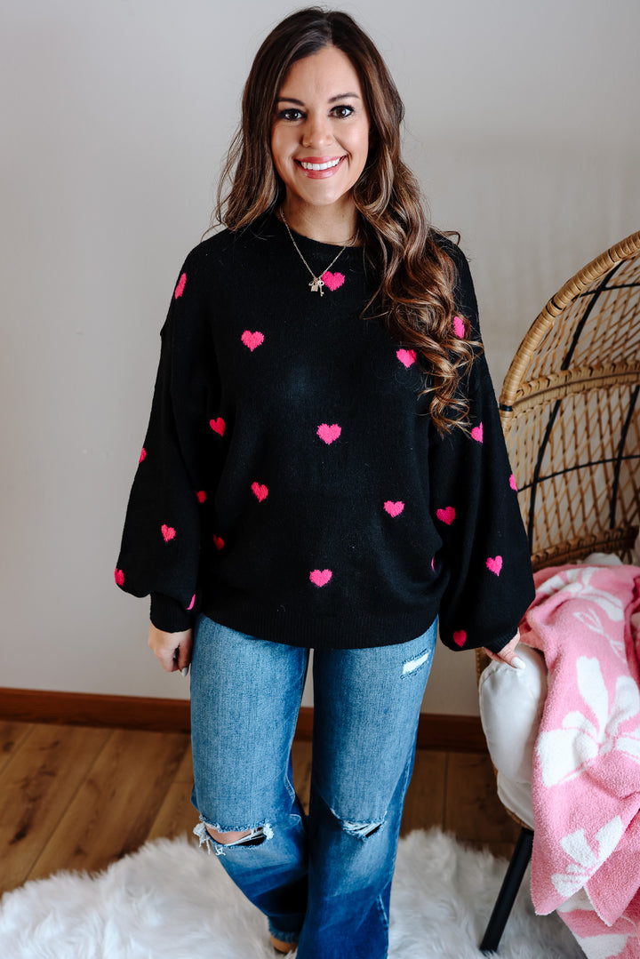 Valentina Heart Sweater - Black/Pink