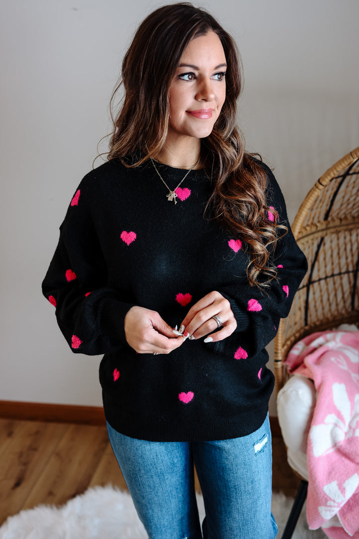 Valentina Heart Sweater - Black/Pink