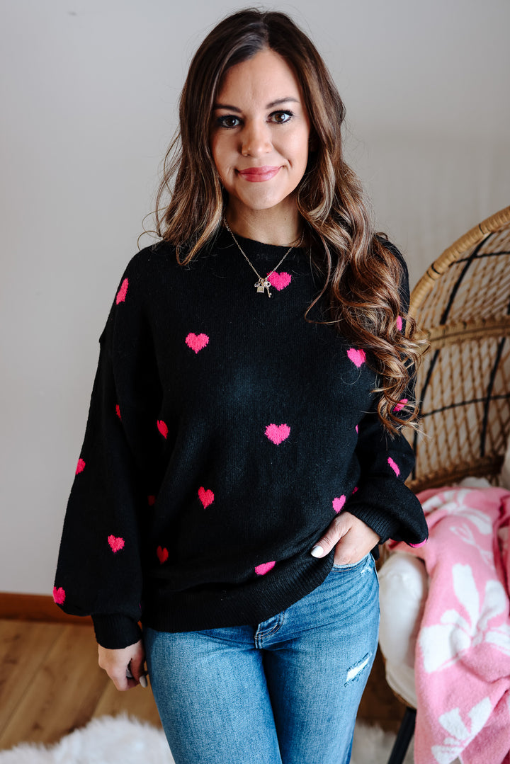 Valentina Heart Sweater - Black/Pink