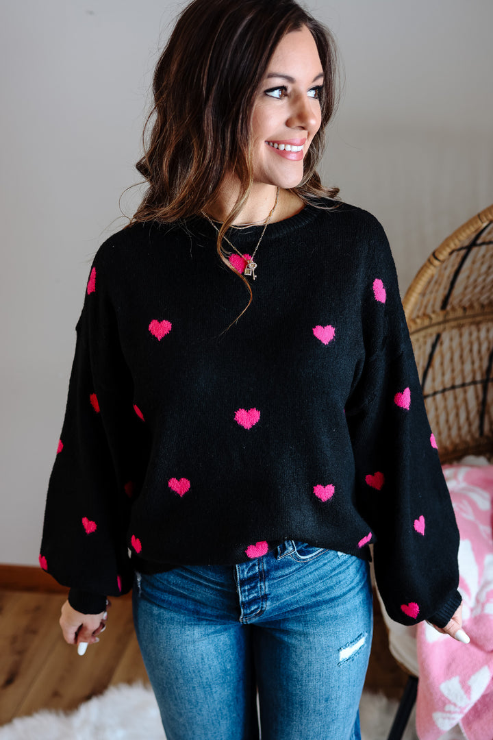 Valentina Heart Sweater - Black/Pink