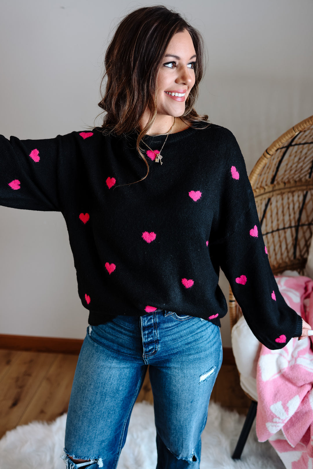 Valentina Heart Sweater - Black/Pink