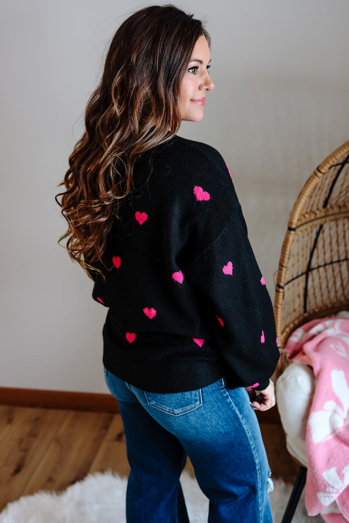 Valentina Heart Sweater - Black/Pink