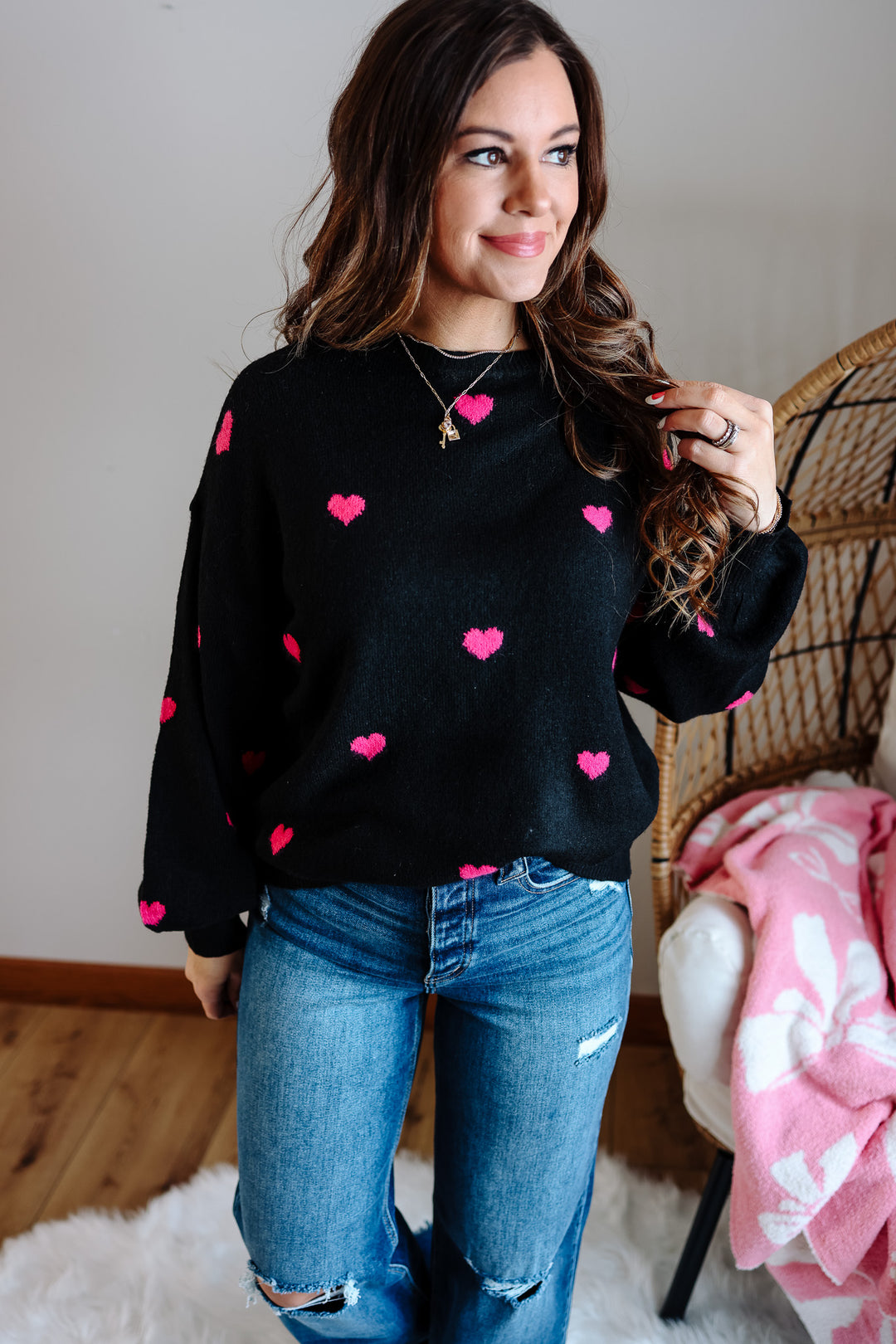 Valentina Heart Sweater - Black/Pink