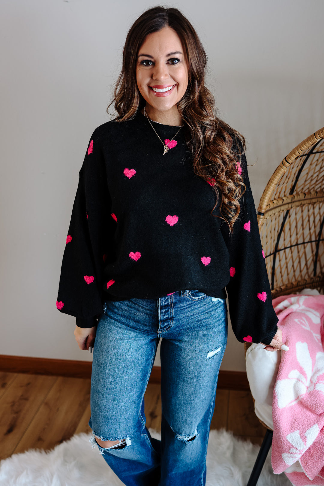 Valentina Heart Sweater - Black/Pink