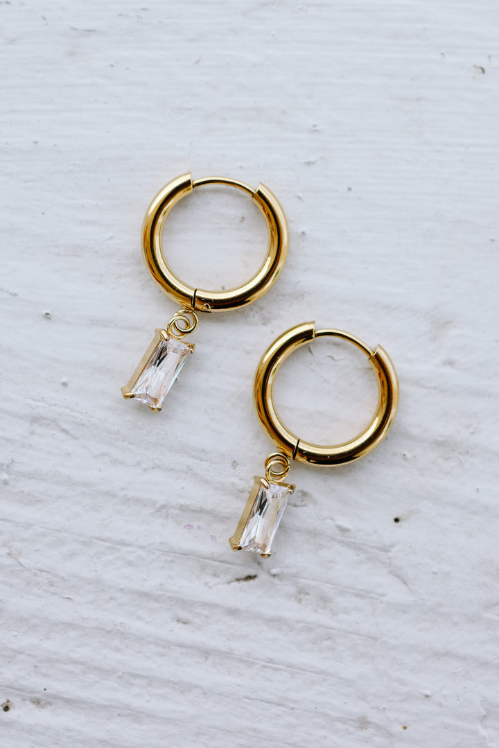 CZ Rectangle Huggie Earrings