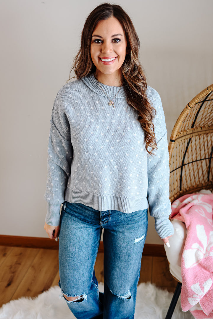 Dottie Heart Pattern Sweater - Blue Grey