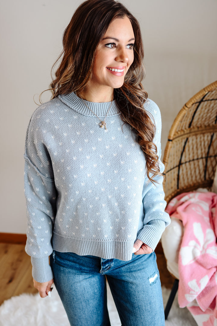 Dottie Heart Pattern Sweater - Blue Grey