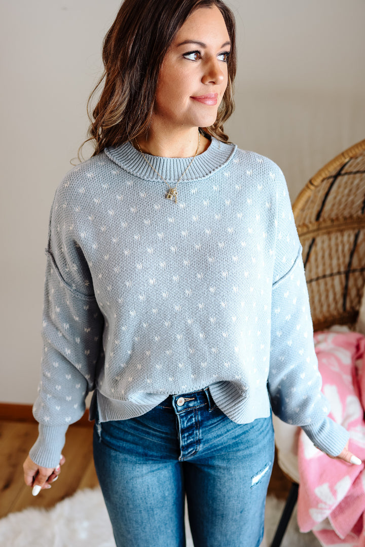 Dottie Heart Pattern Sweater - Blue Grey