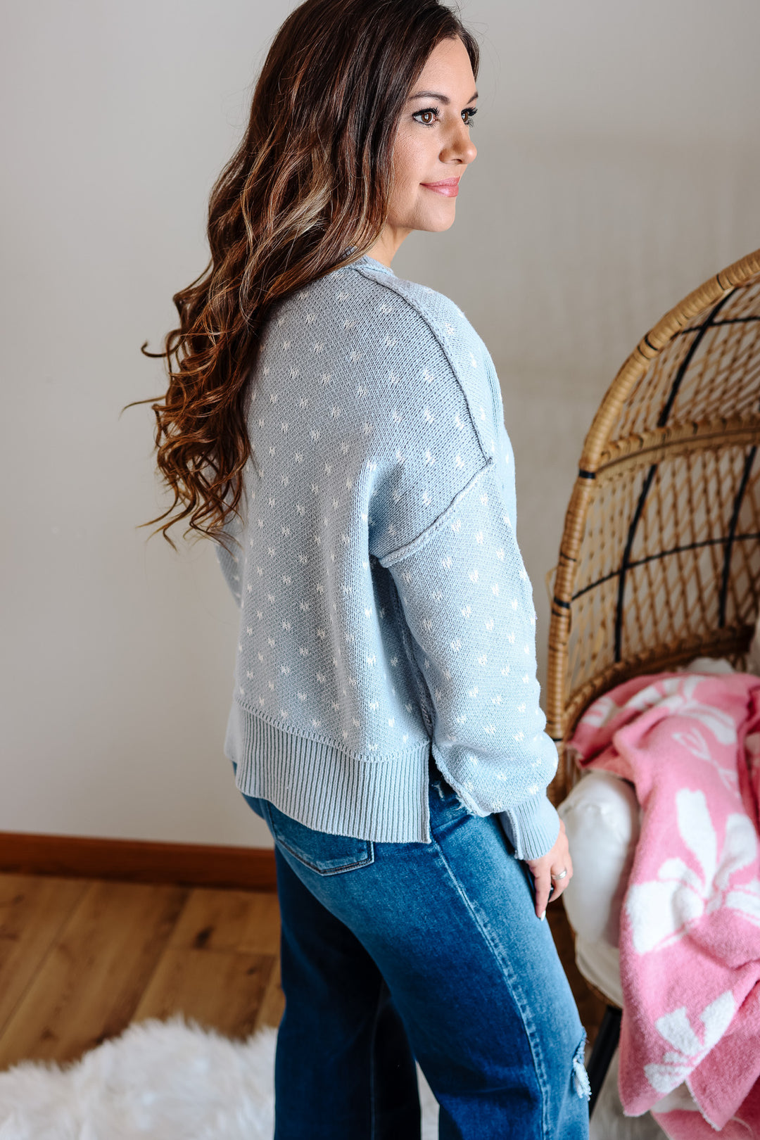 Dottie Heart Pattern Sweater - Blue Grey