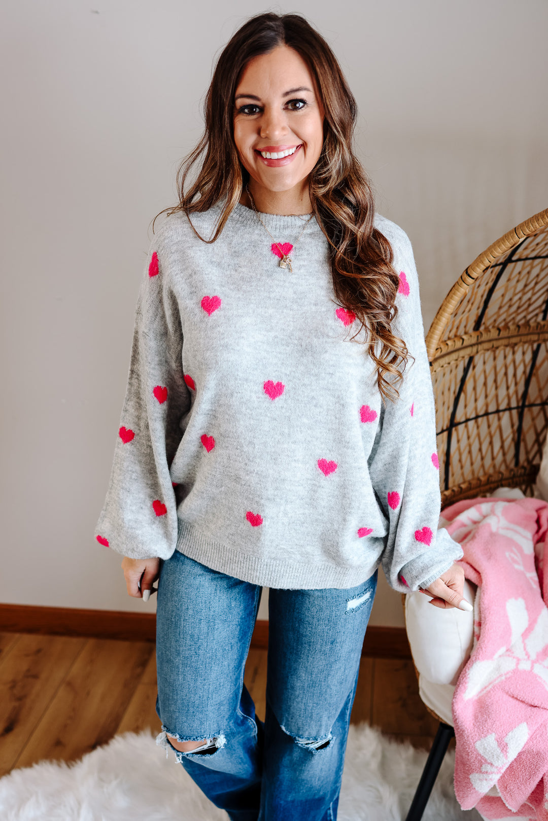 Valentina Heart Sweater - Silver/Pink