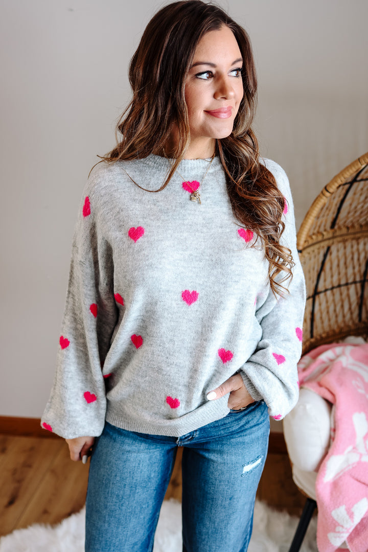 Valentina Heart Sweater - Silver/Pink