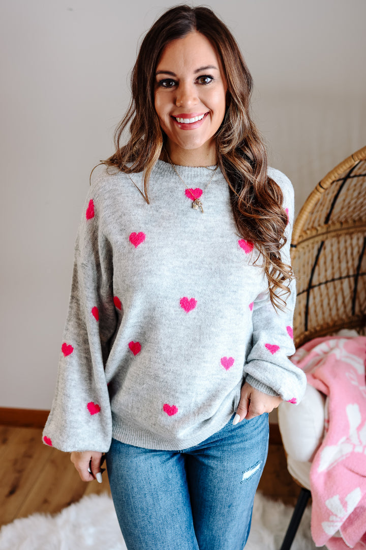 Valentina Heart Sweater - Silver/Pink