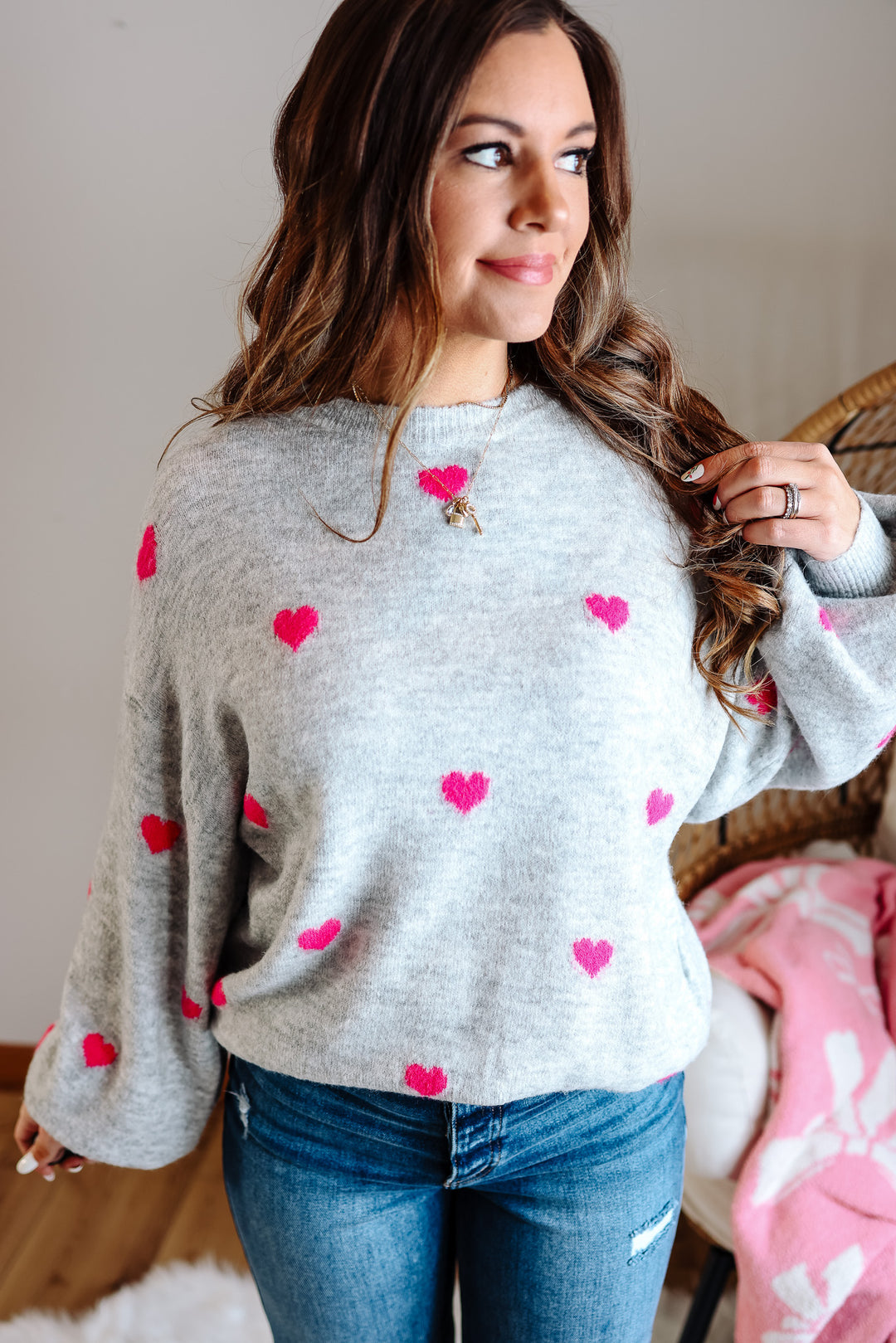 Valentina Heart Sweater - Silver/Pink