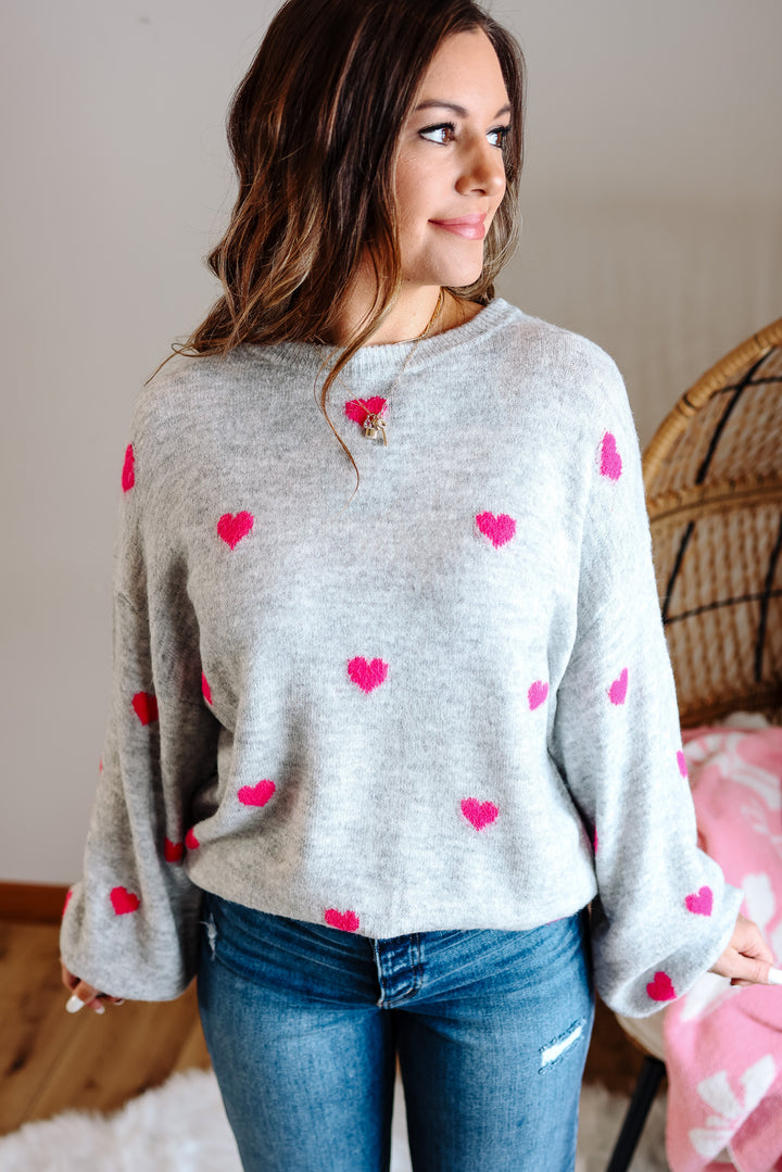 Valentina Heart Sweater - Silver/Pink